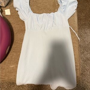 Light Blue Puff Sleeve Mini Dress